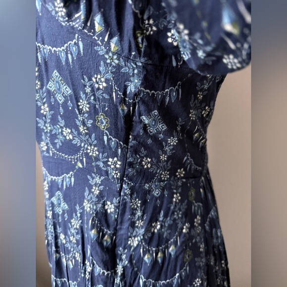 Hill House Blue Floral Square-Neck Midi Dress Puff Sleeves Matilda Charm Scallop - Picture 8 of 10